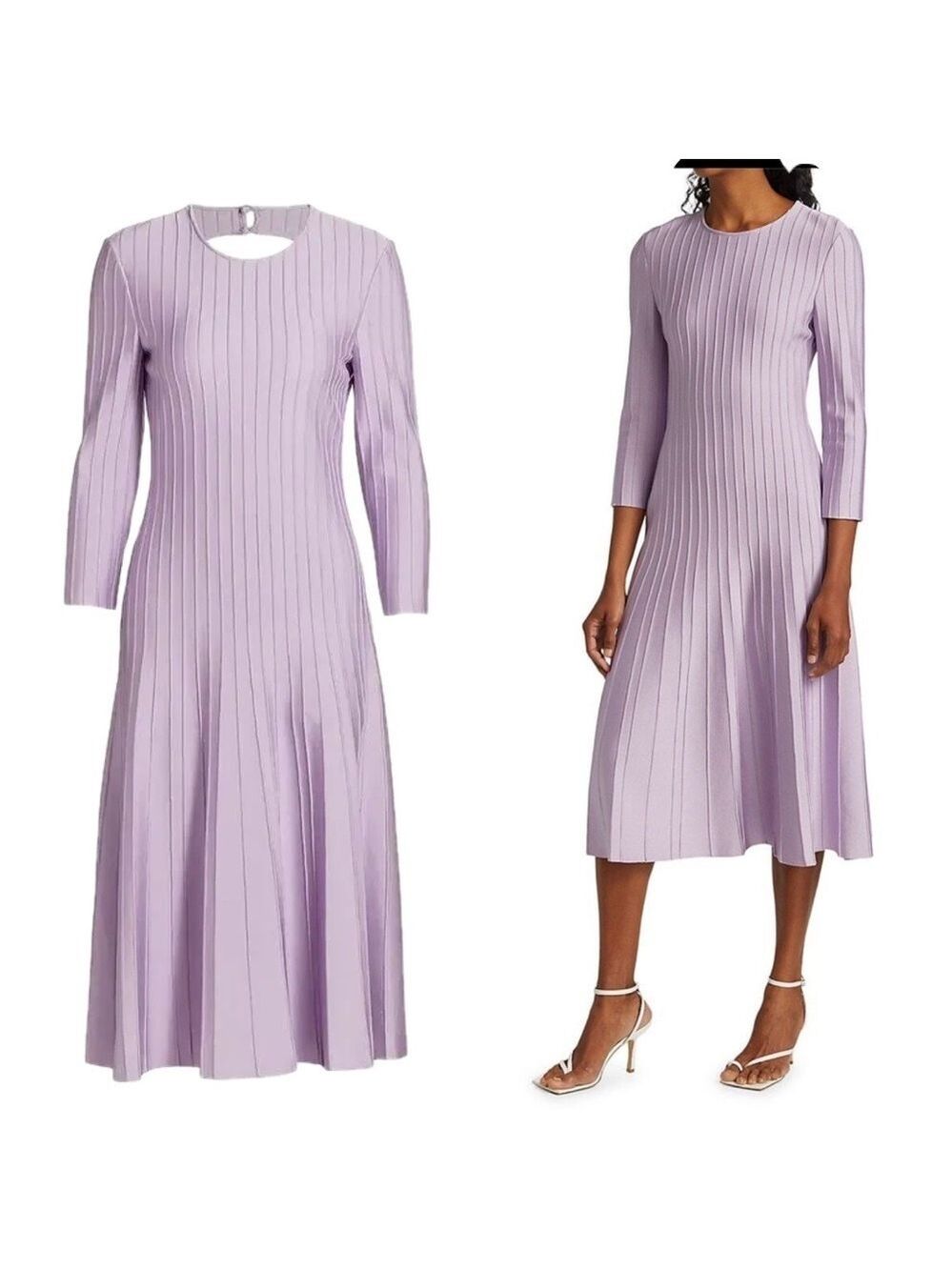 St. John Ottoman ribbed open back knit fit & flare midi dress lilac purple NWT - Picture 3 of 16